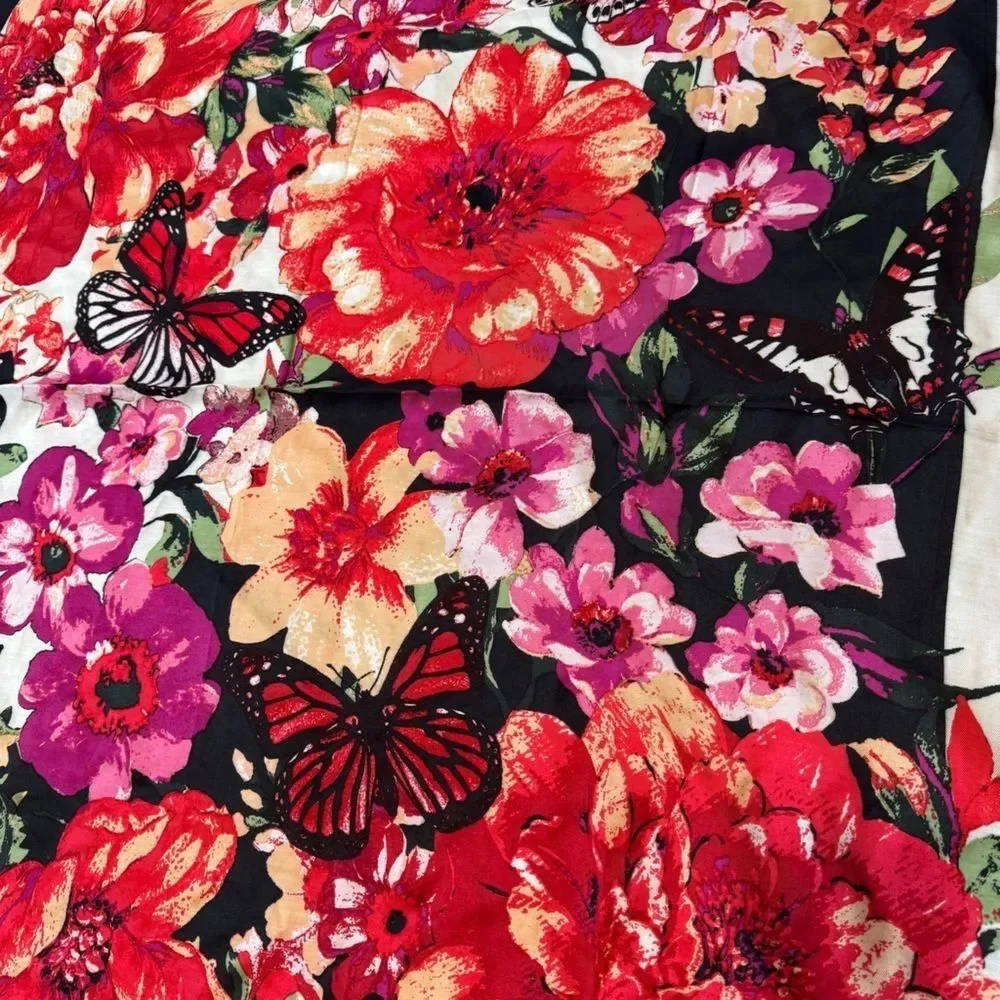 Floral Butterfly Scarf Silk Blend Romantic Coquette Neck Hair Head Square Wrap